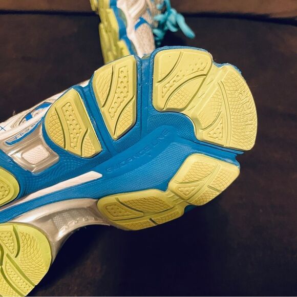 Excellent Asics GEL Nimbus 16 grey blue lime womens running shoes 7.5 Medium - Picture 8 of 13